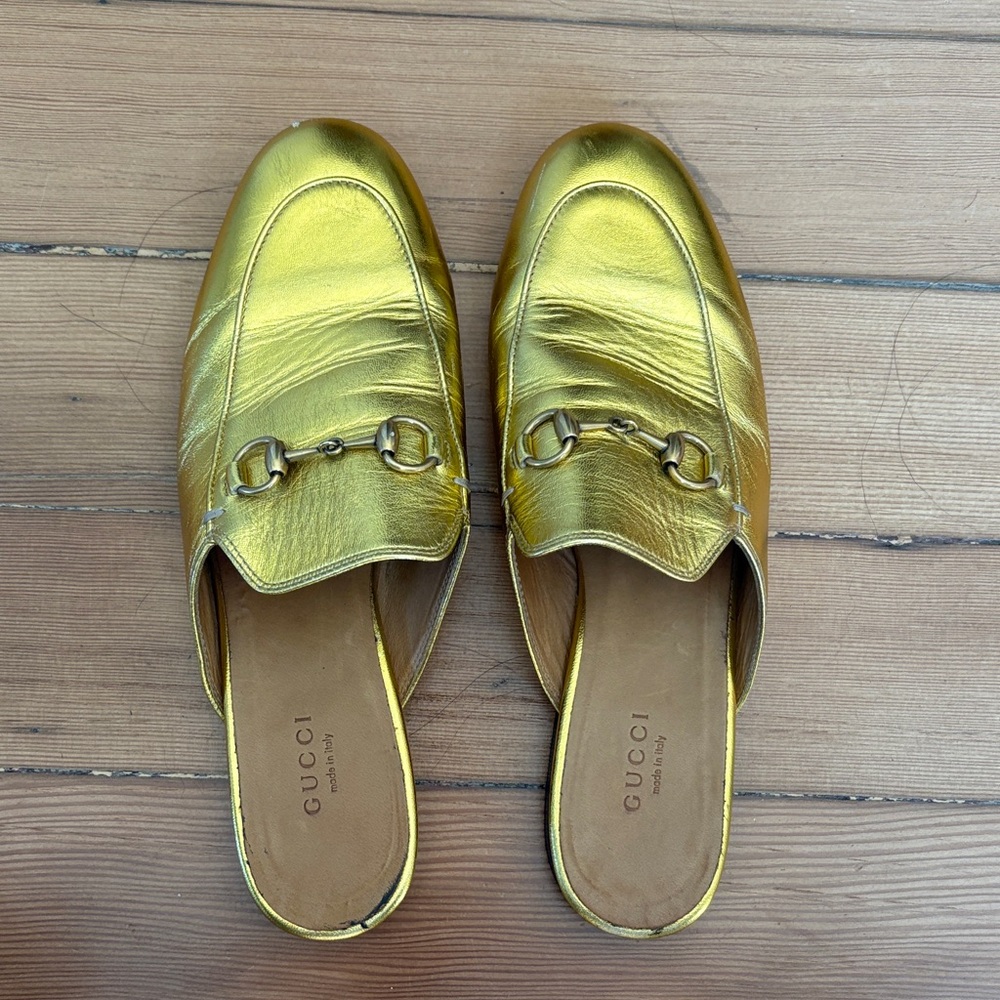 Gucci Women's Metallic Gold Mules